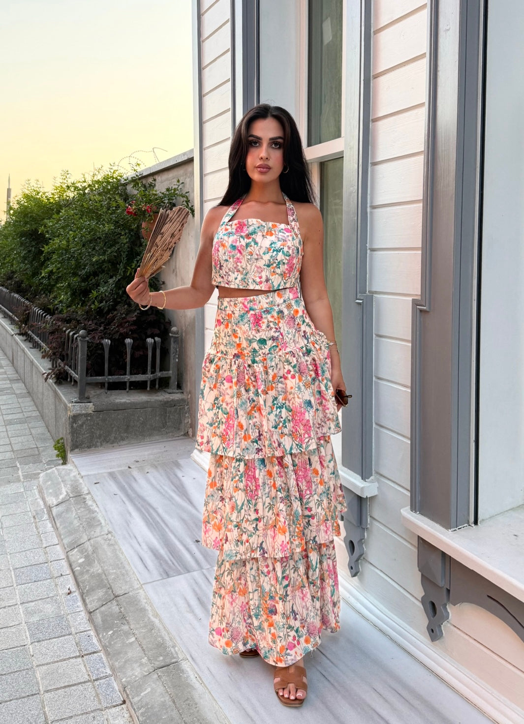Esmeralda Takımı Keten Etek ve Üst Takımı