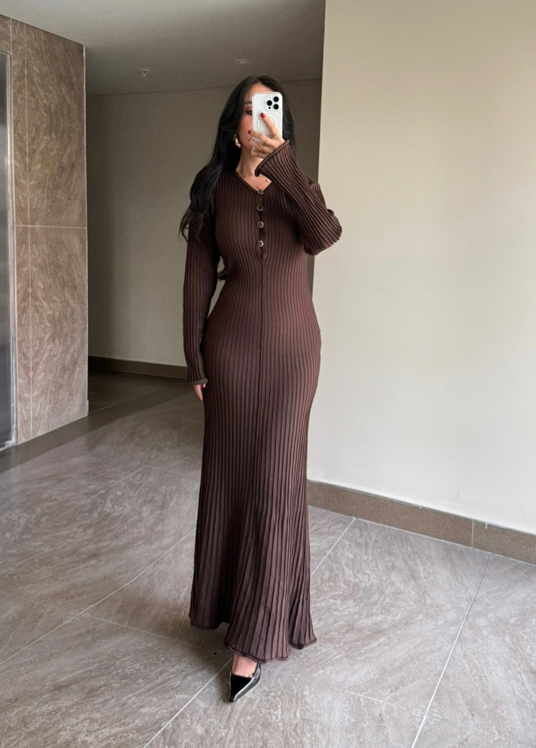 Amelia Kahverengi Premium Elbise