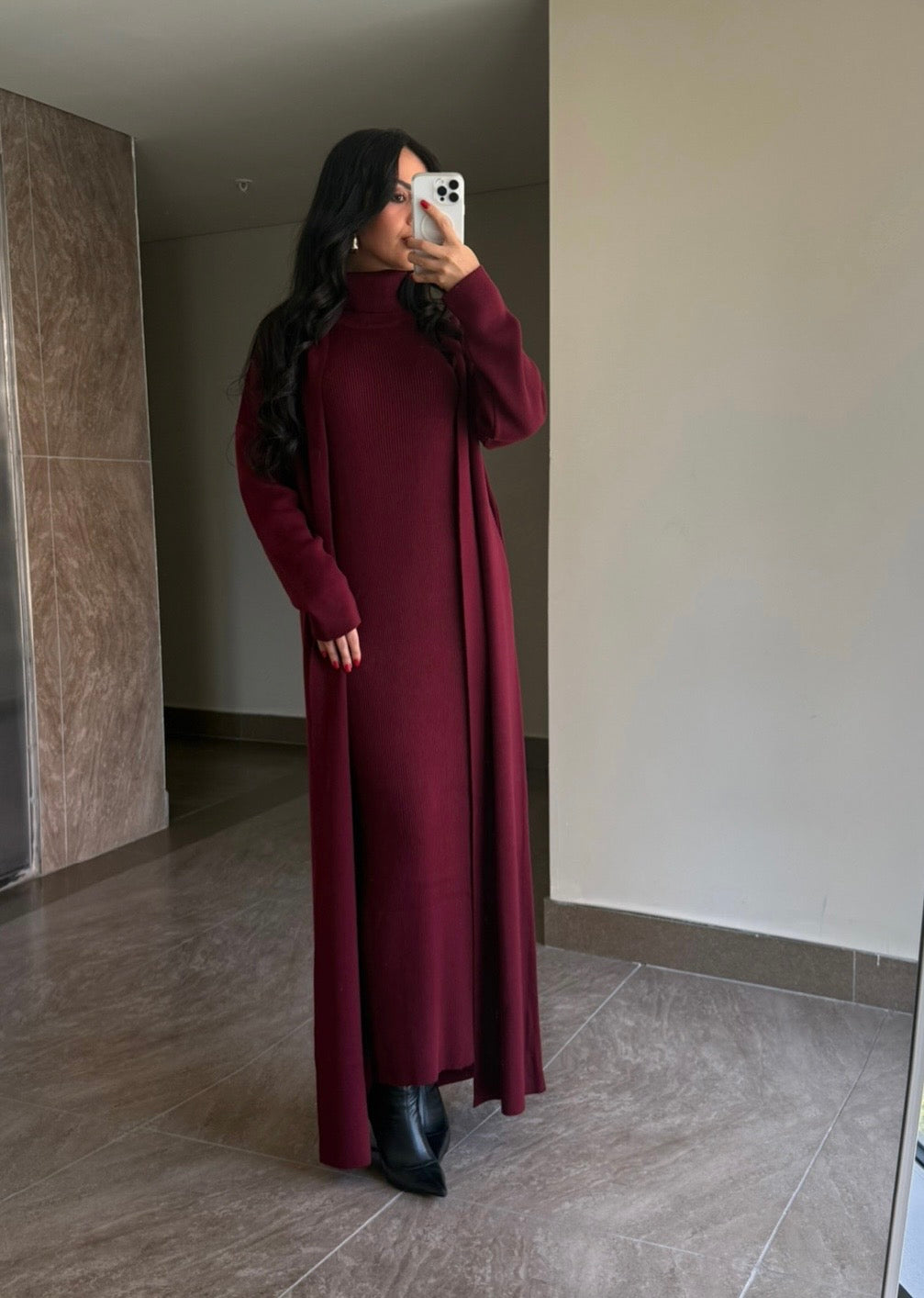 Suzanna Bordo elbise ve uzun kimono Takim