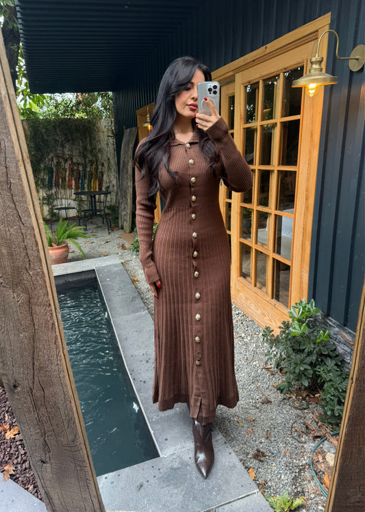 Diana Kahverengi Triko Elbise