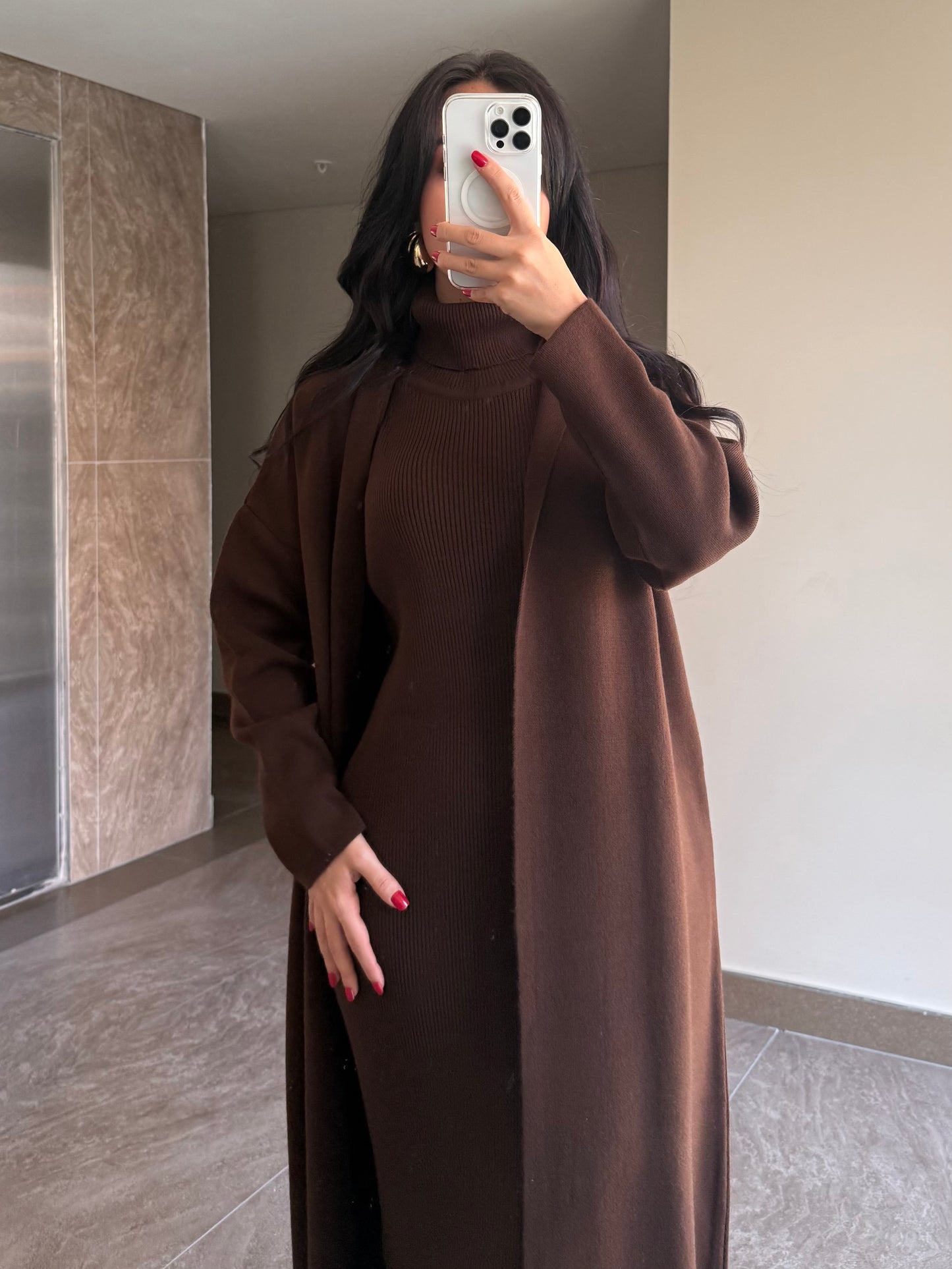 Suzanna kahverengi elbise ve uzun kimono Takim