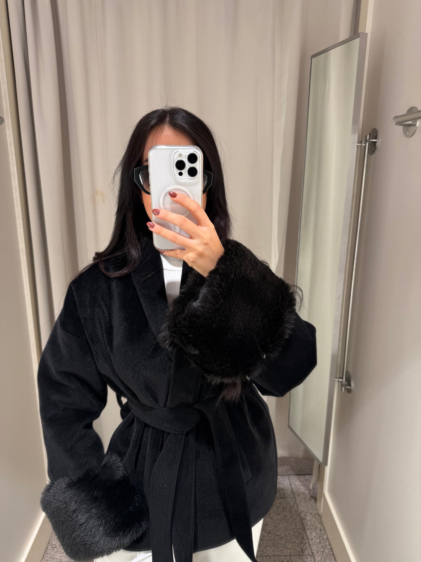 Monaco Siyah Premium Kürklü Kaban