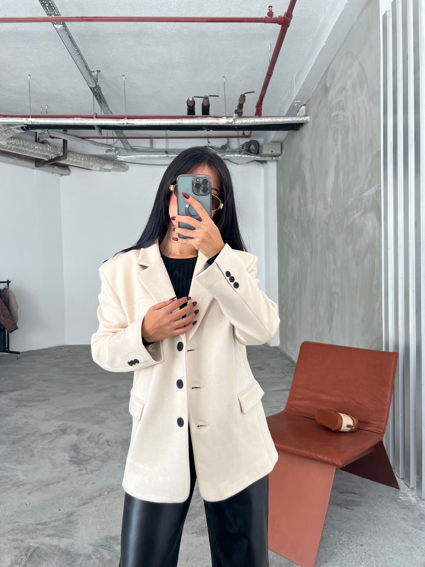 OFFWHITE  Cep Detay Premium Süet Ceket