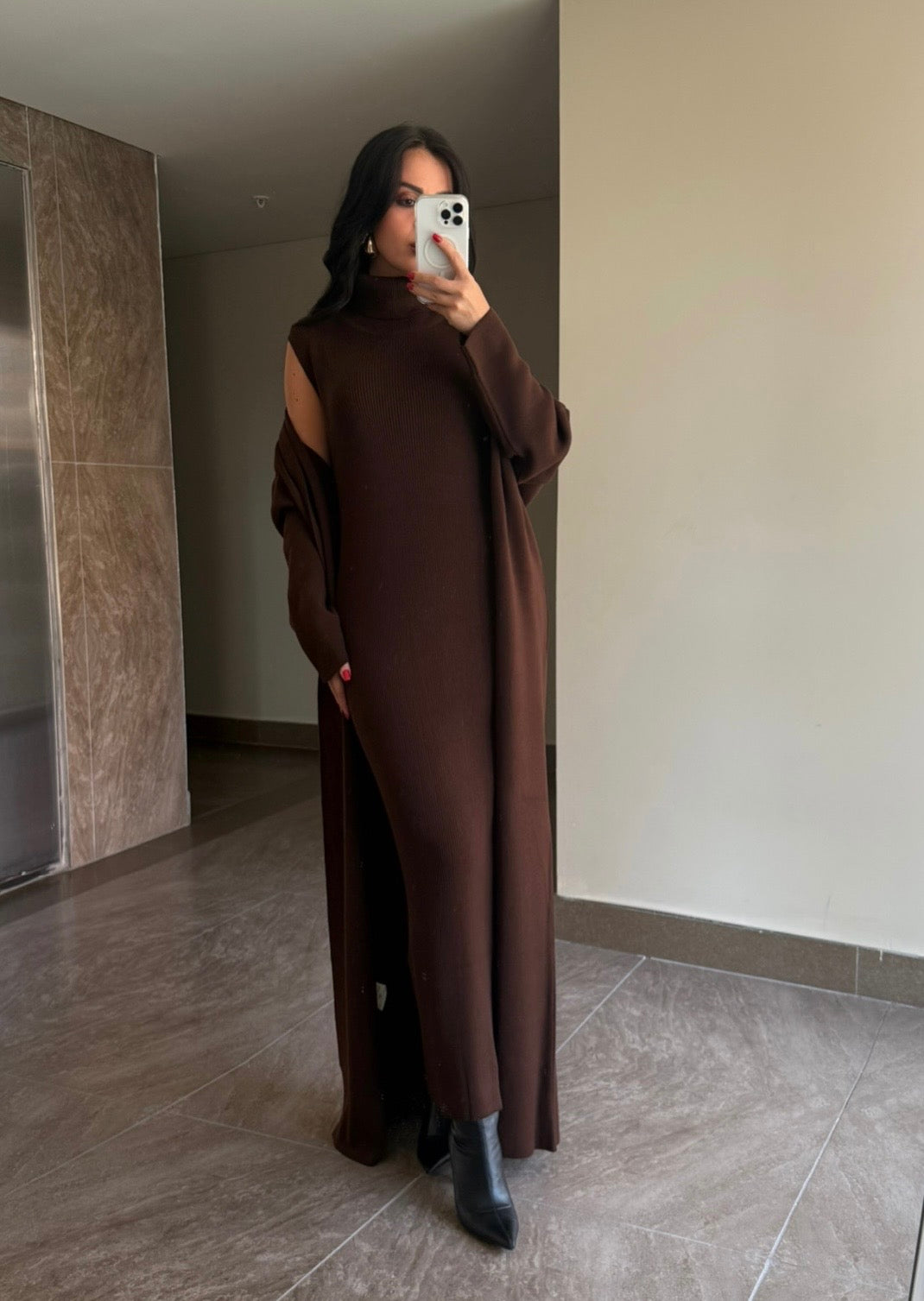 Suzanna kahverengi elbise ve uzun kimono Takim