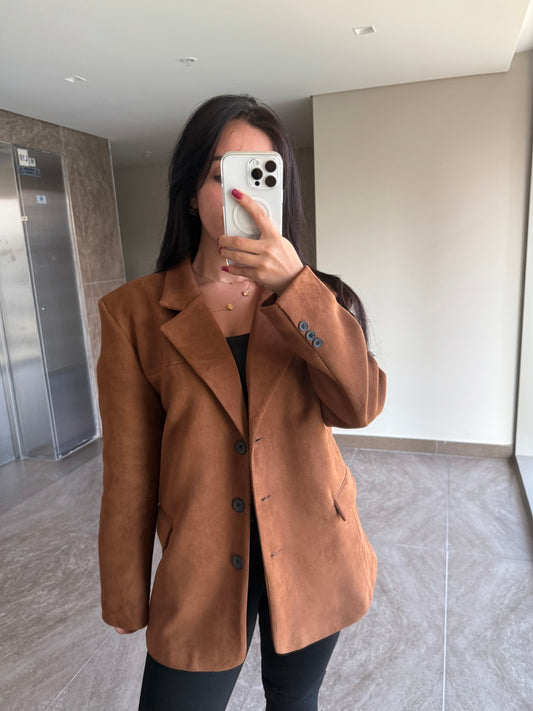 Camel  Cep Detay Premium Süet Ceket