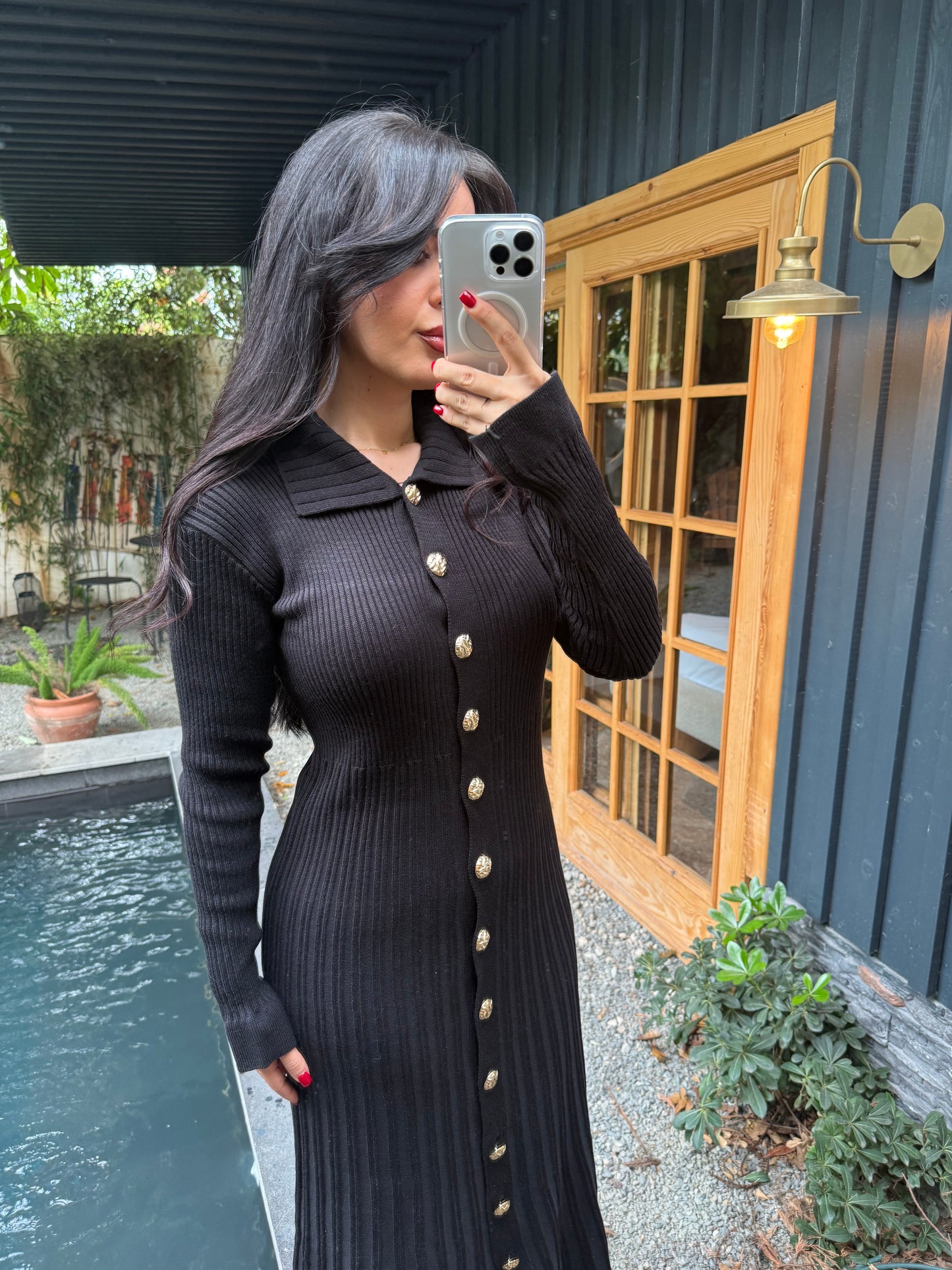 Diana Siyah Triko Elbise