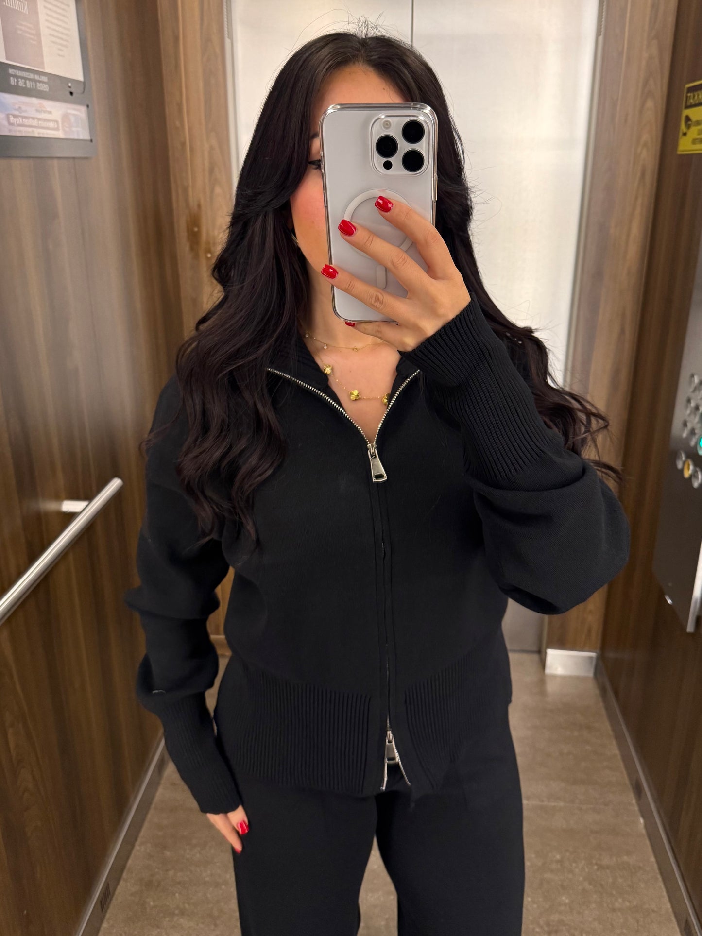 Amara Siyah fermuarlı Triko Takım