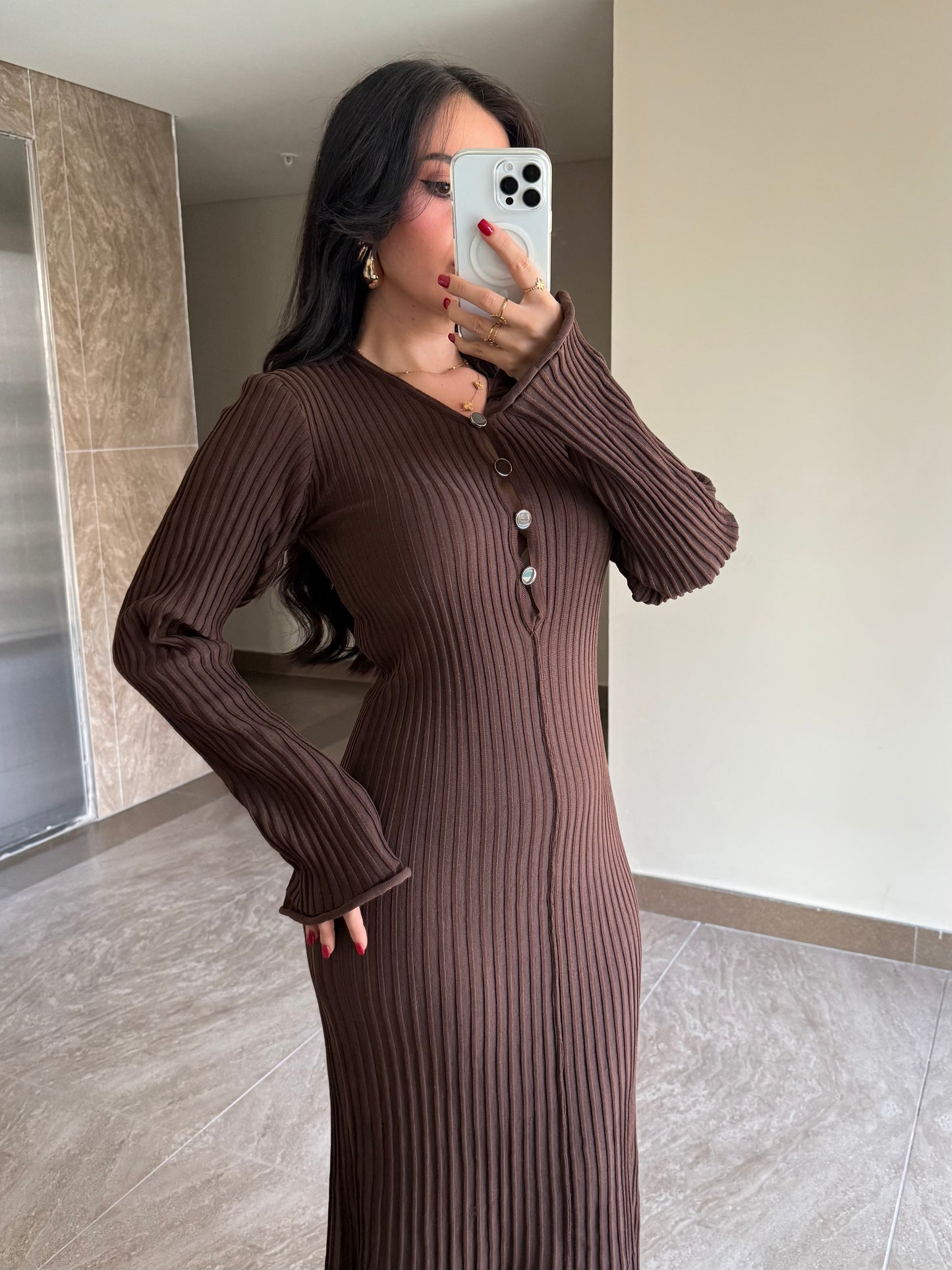 Amelia Kahverengi Premium Elbise