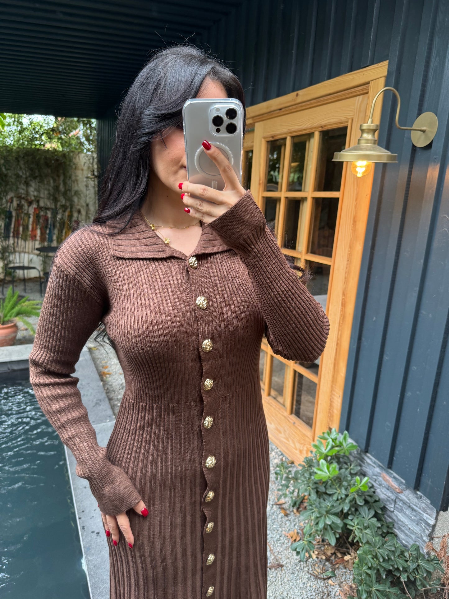 Diana Kahverengi Triko Elbise