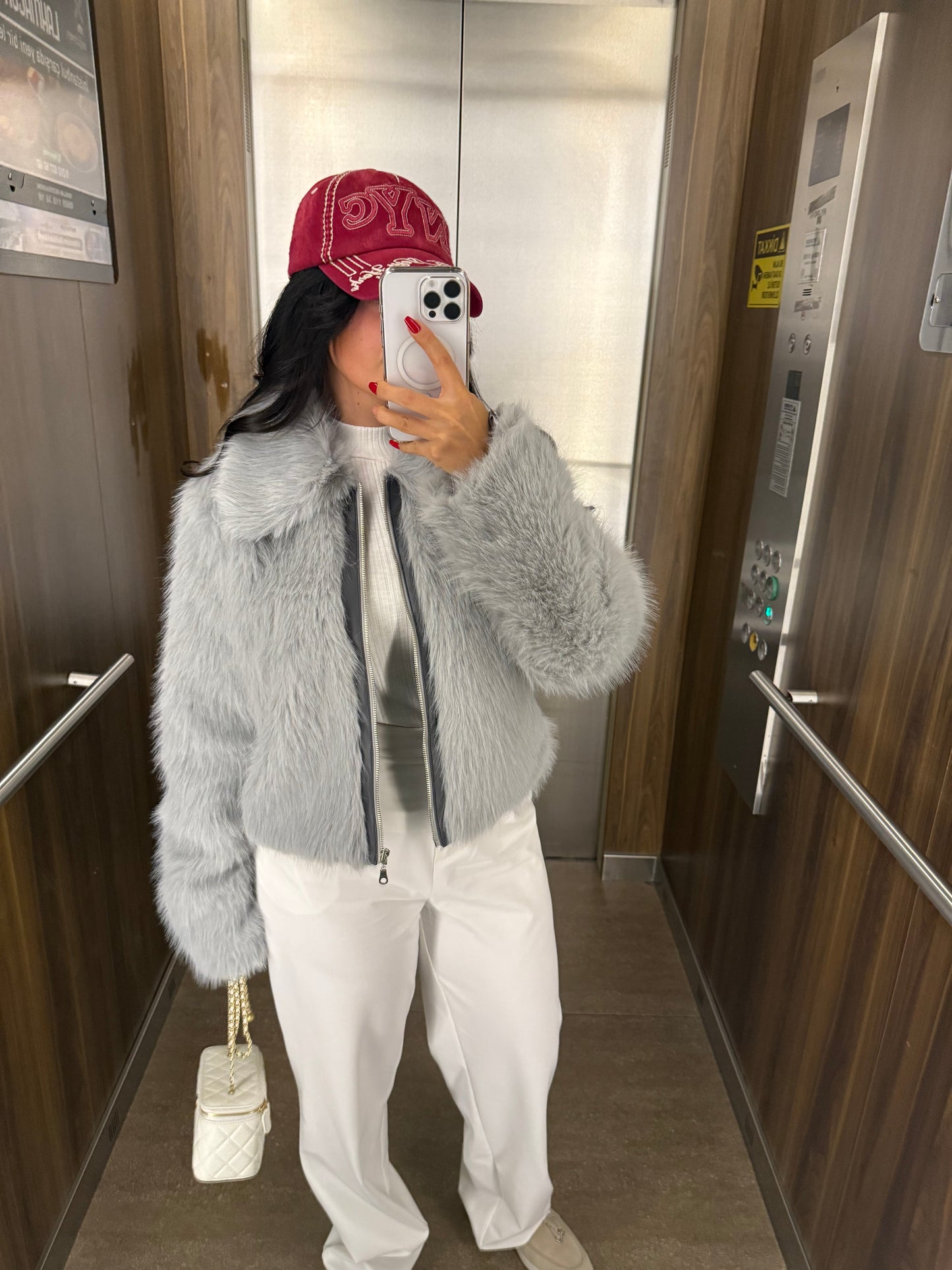 Gri Fermuar Detaylı Kürk Ceket