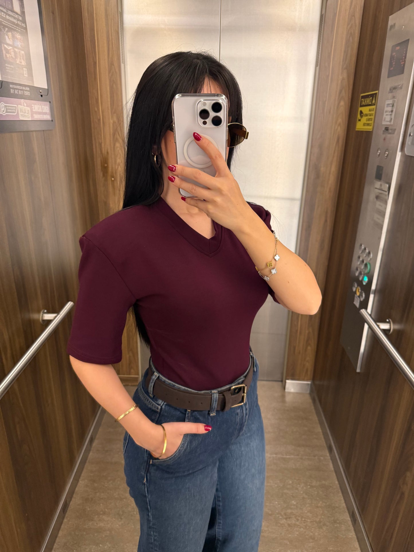 Vatkalı Bodysuit-Bordo