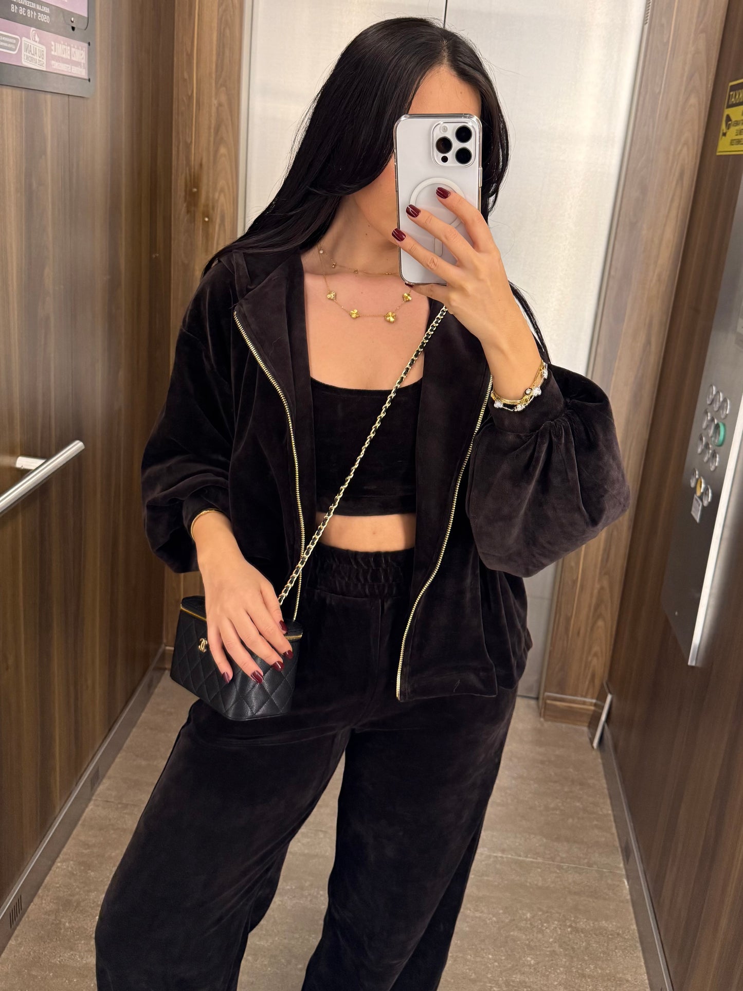 Zaina Kahverengi Kadife 3’lü Kombin Takımı