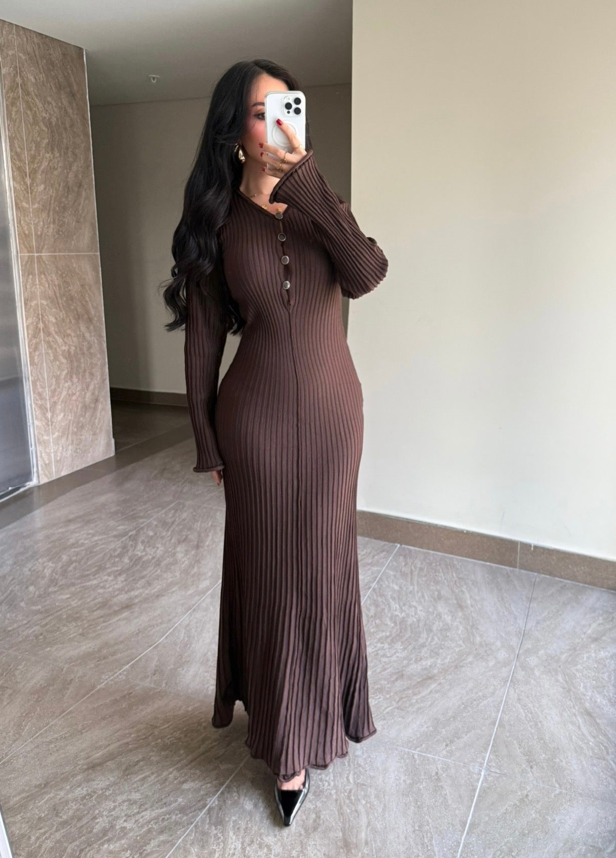 Amelia Kahverengi Premium Elbise