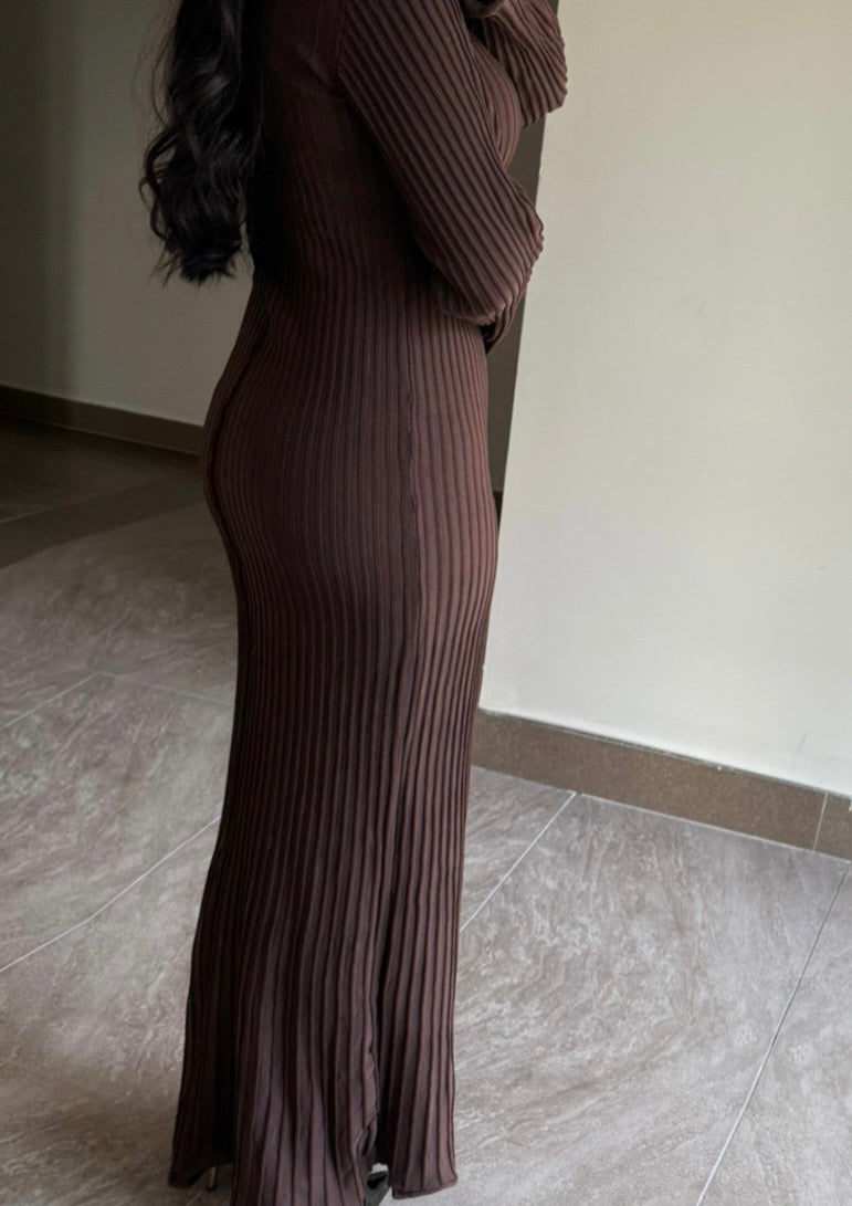 Amelia Kahverengi Premium Elbise
