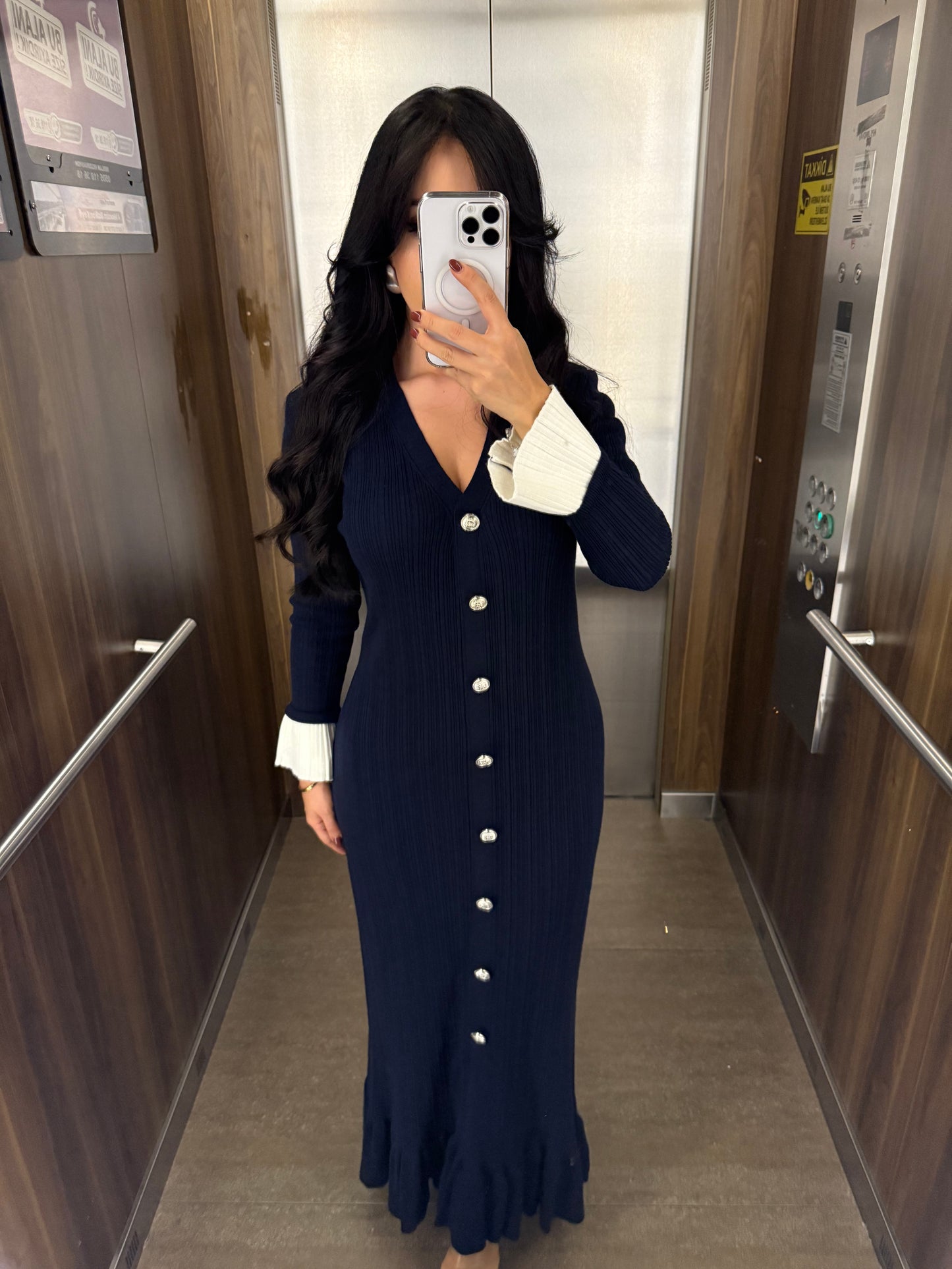 Luna Lacivert Premium Triko Elbise