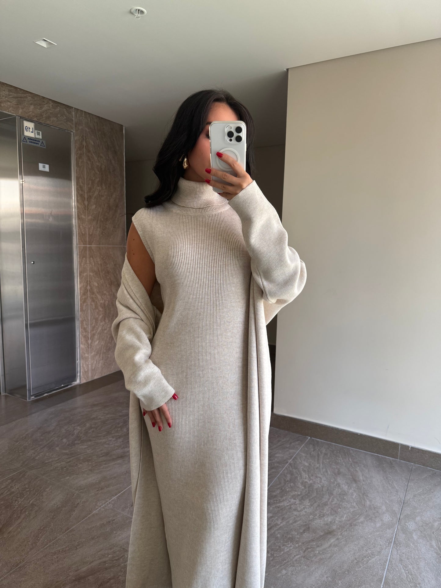 Suzanna Ekru elbise ve uzun kimono Takim