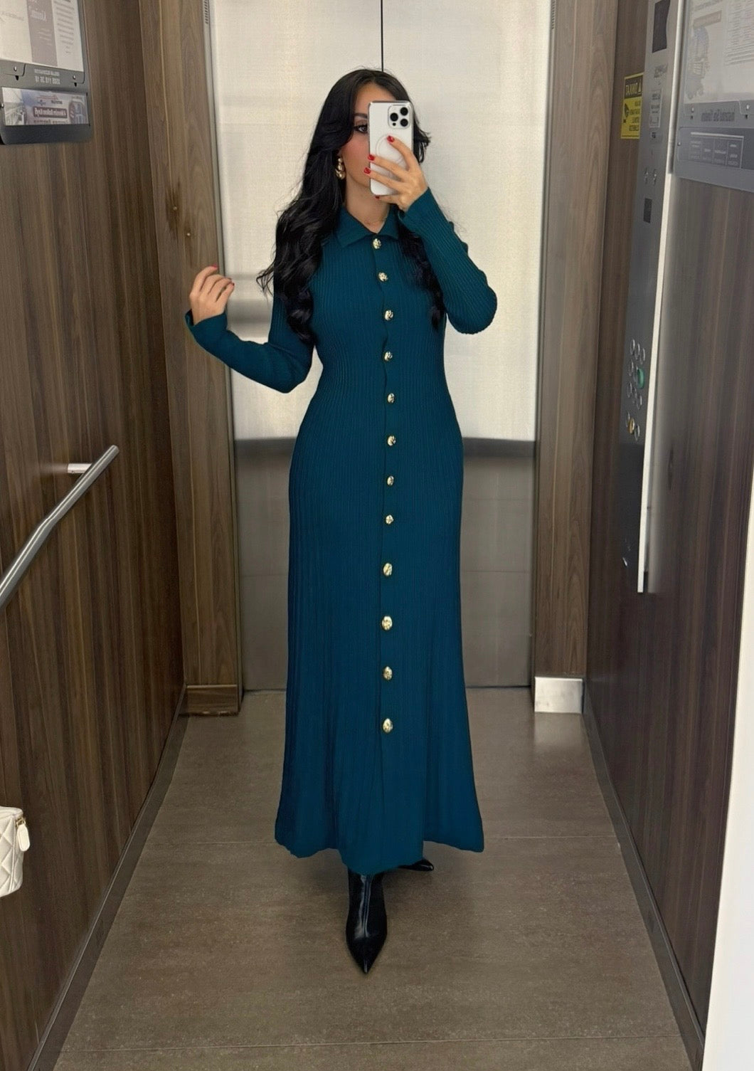 Bera Petrol Yeşili Triko Elbise