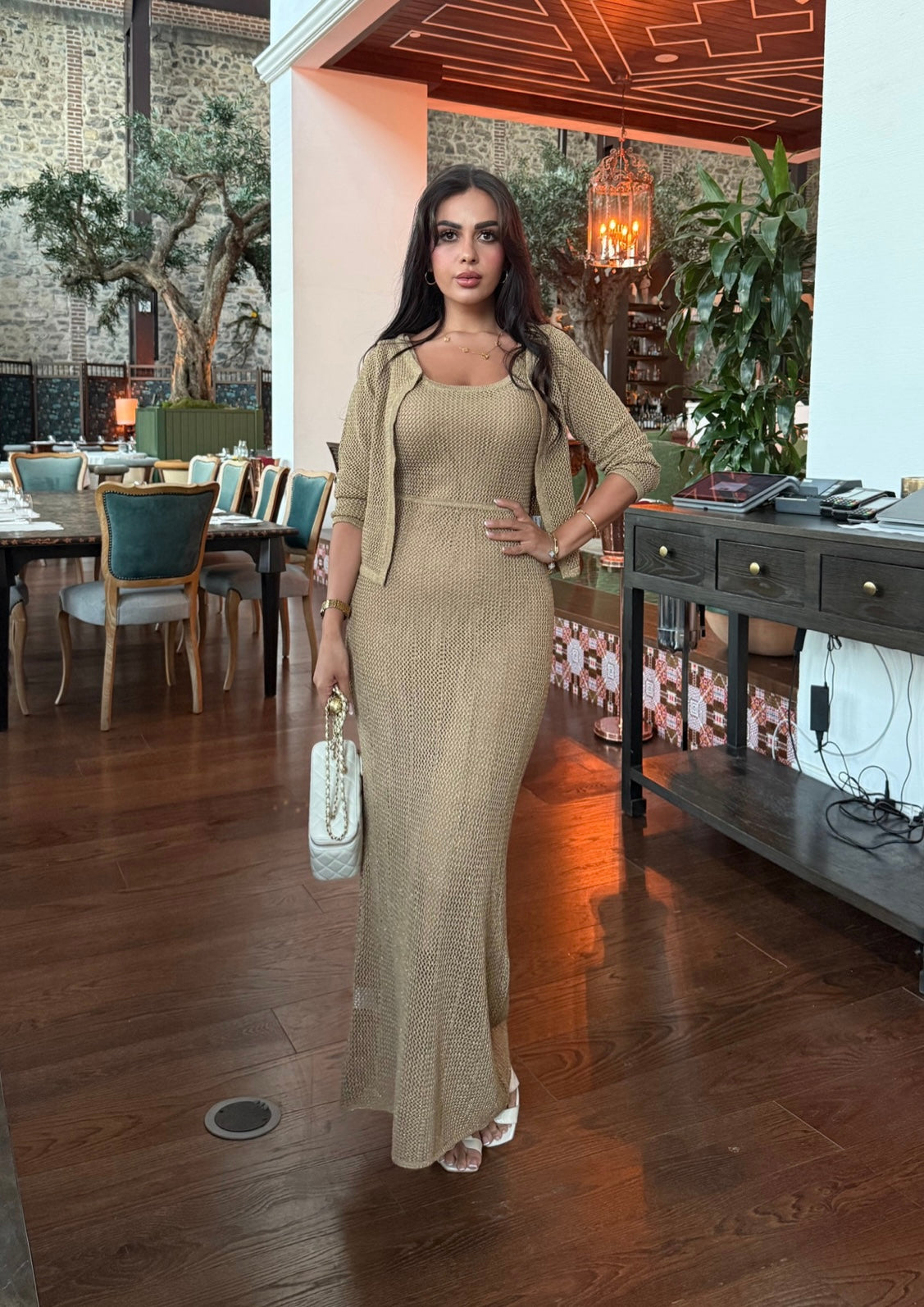Angelina Hırka ve Elbise Takımı – Tam Astarlı-Nude