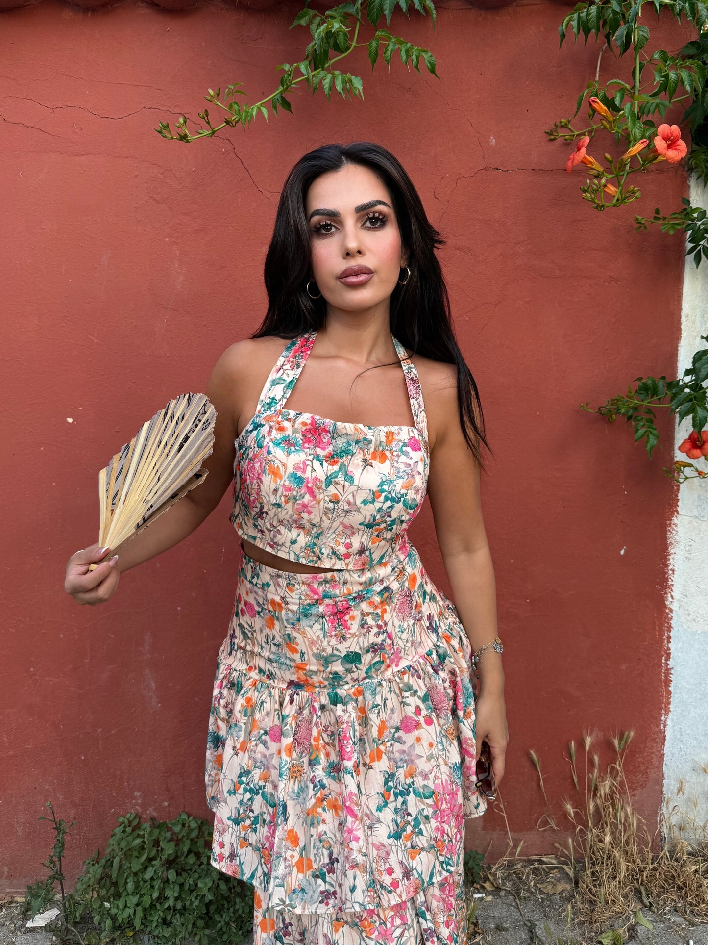 Esmeralda Takımı Keten Etek ve Üst Takımı