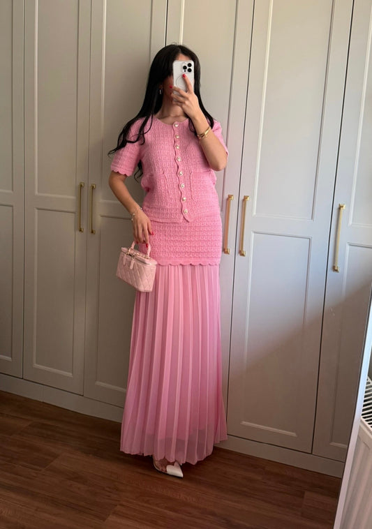 Arya Triko Ve Şifon Takım -pembe