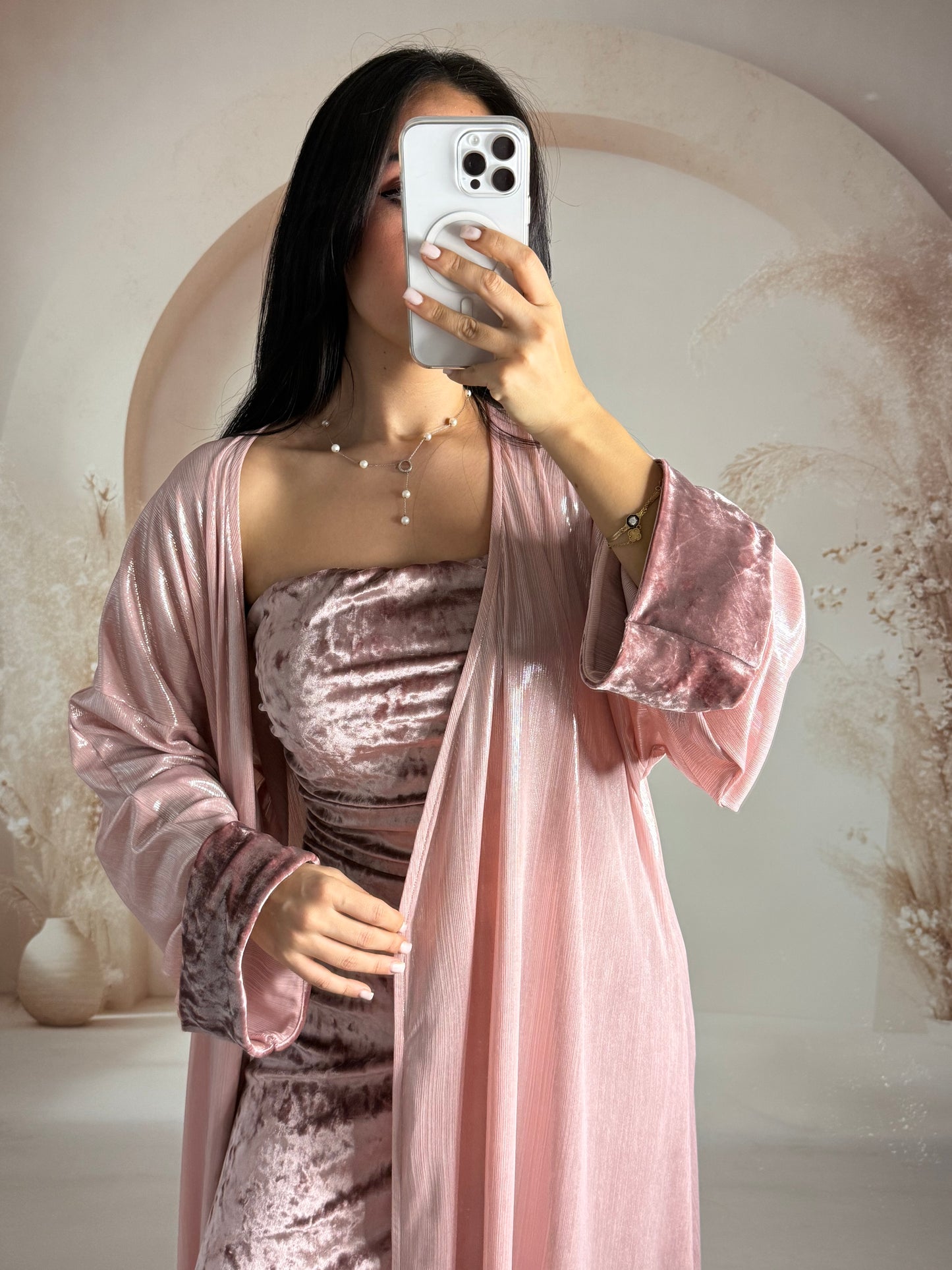 Ramazan Pelerinli Elbise Takımı – Pembe