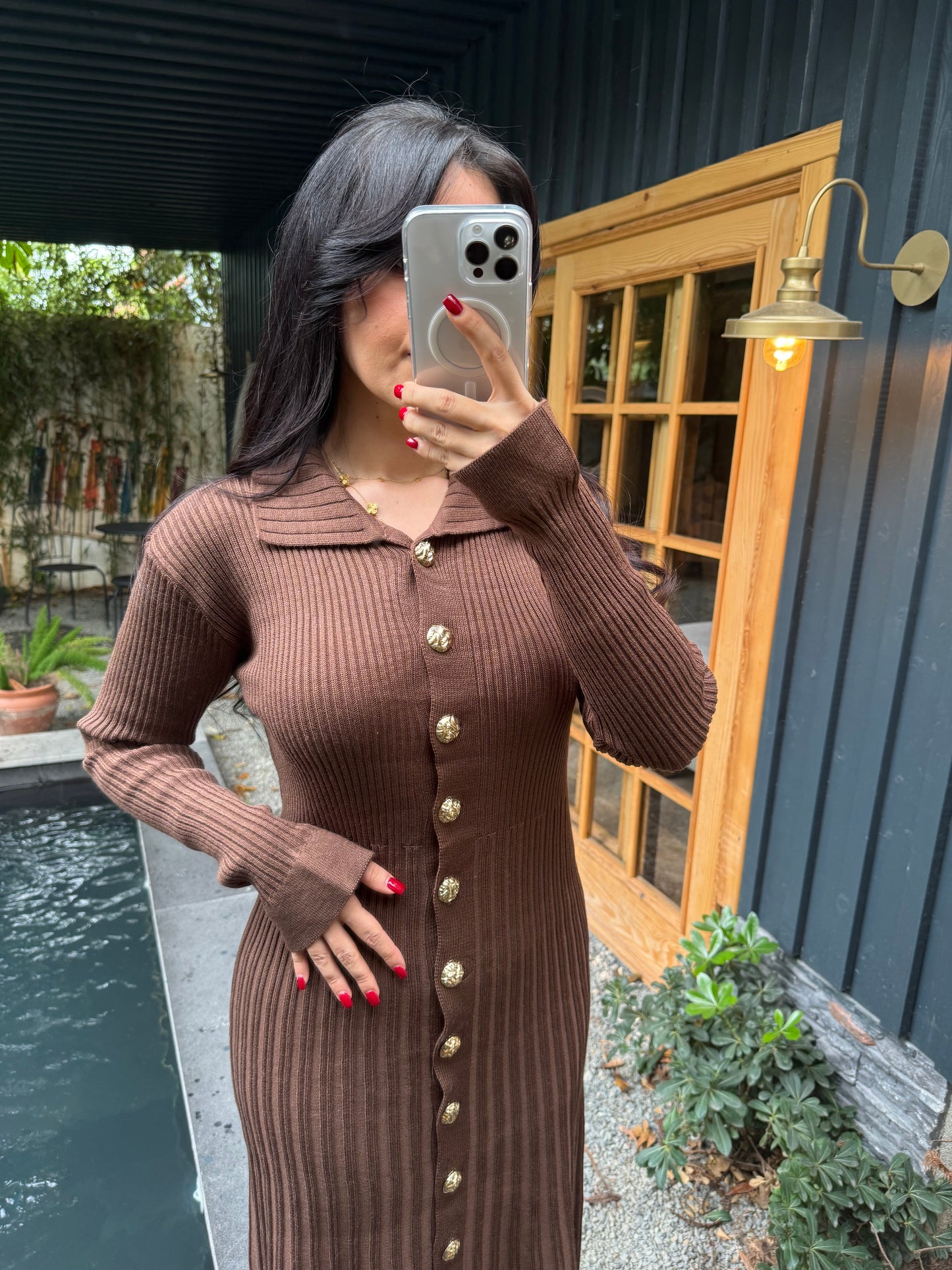 Diana Kahverengi Triko Elbise