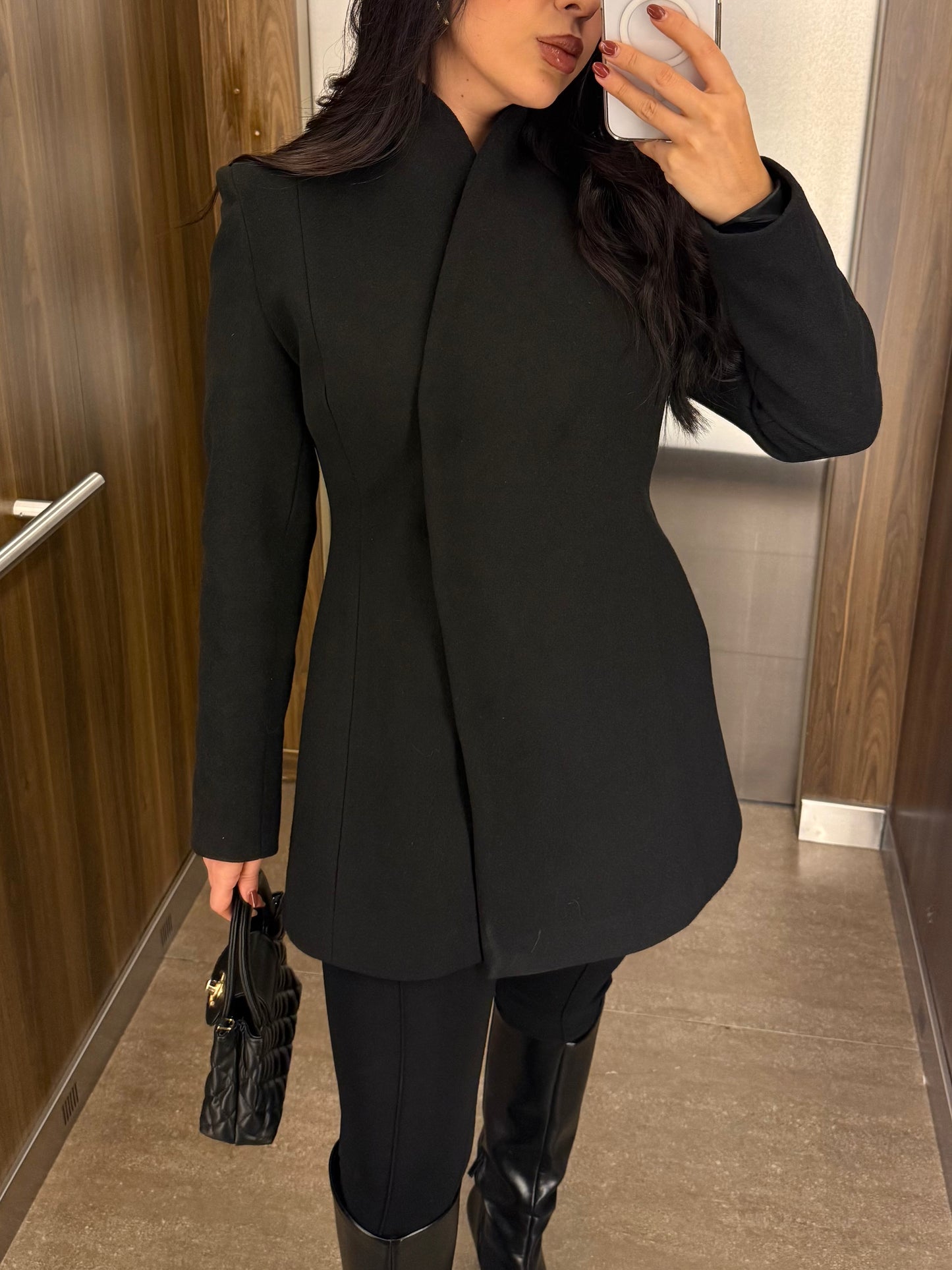 Cannes Siyah Kaşe Kaban