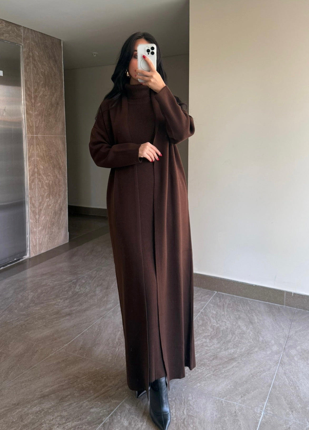 Suzanna kahverengi elbise ve uzun kimono Takim