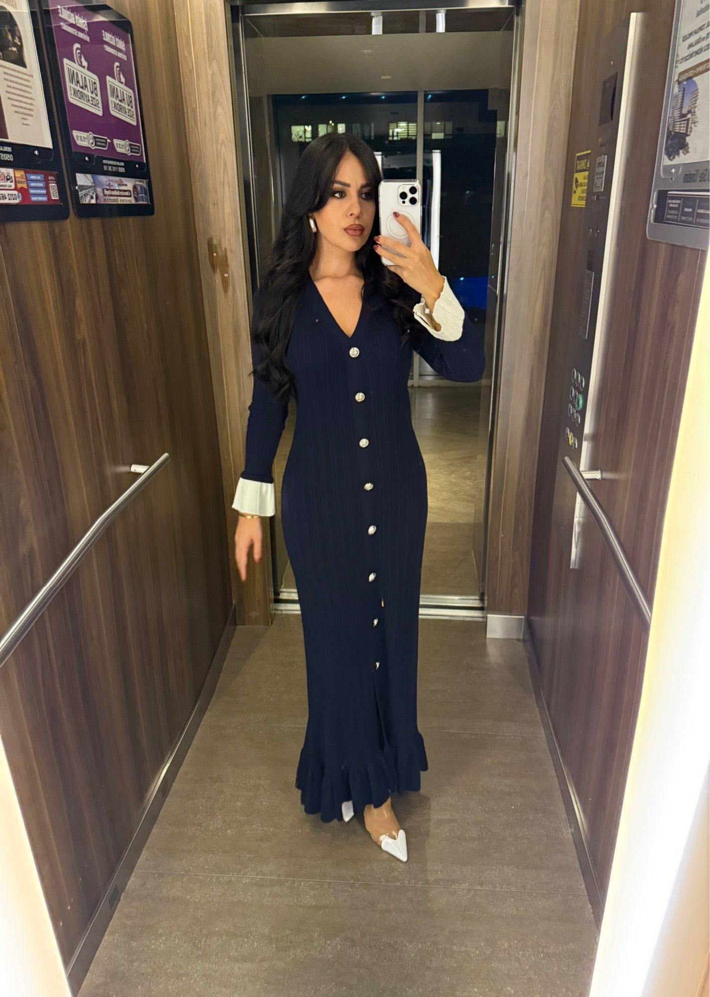 Luna Lacivert Premium Triko Elbise