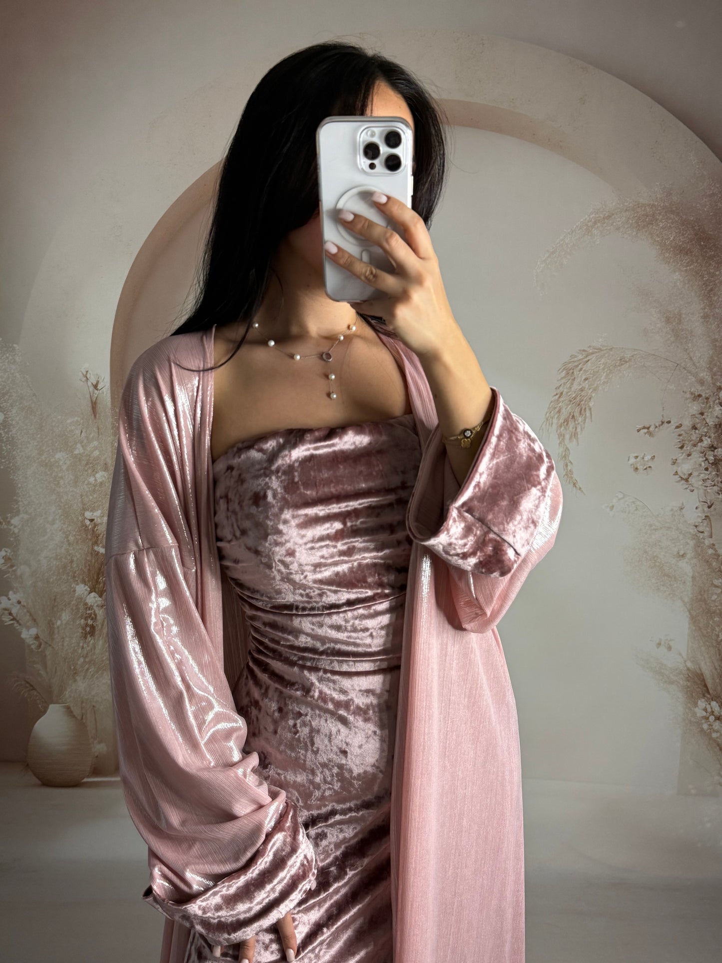 Ramazan Pelerinli Elbise Takımı – Pembe