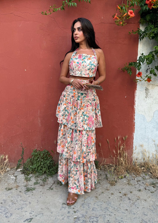 Esmeralda Takımı Keten Etek ve Üst Takımı