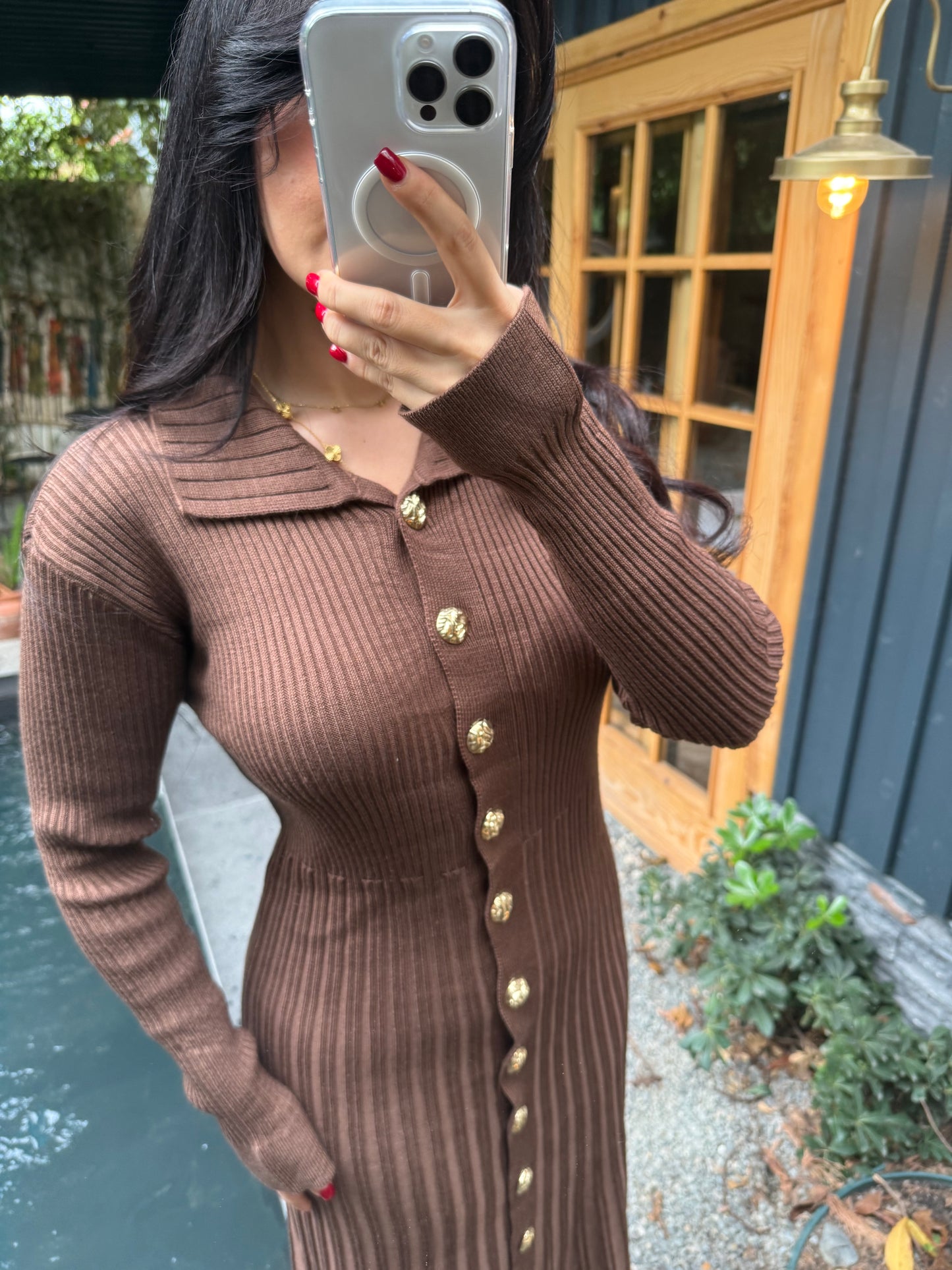 Diana Kahverengi Triko Elbise