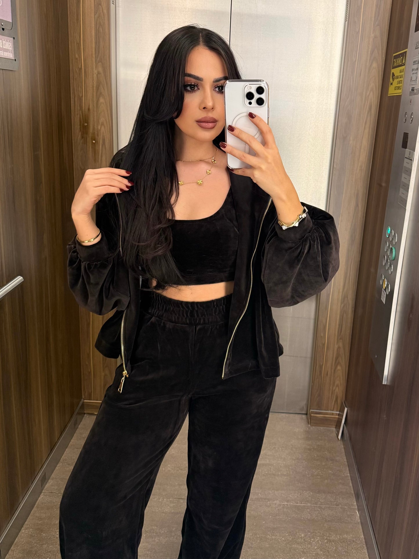 Zaina Kahverengi Kadife 3’lü Kombin Takımı