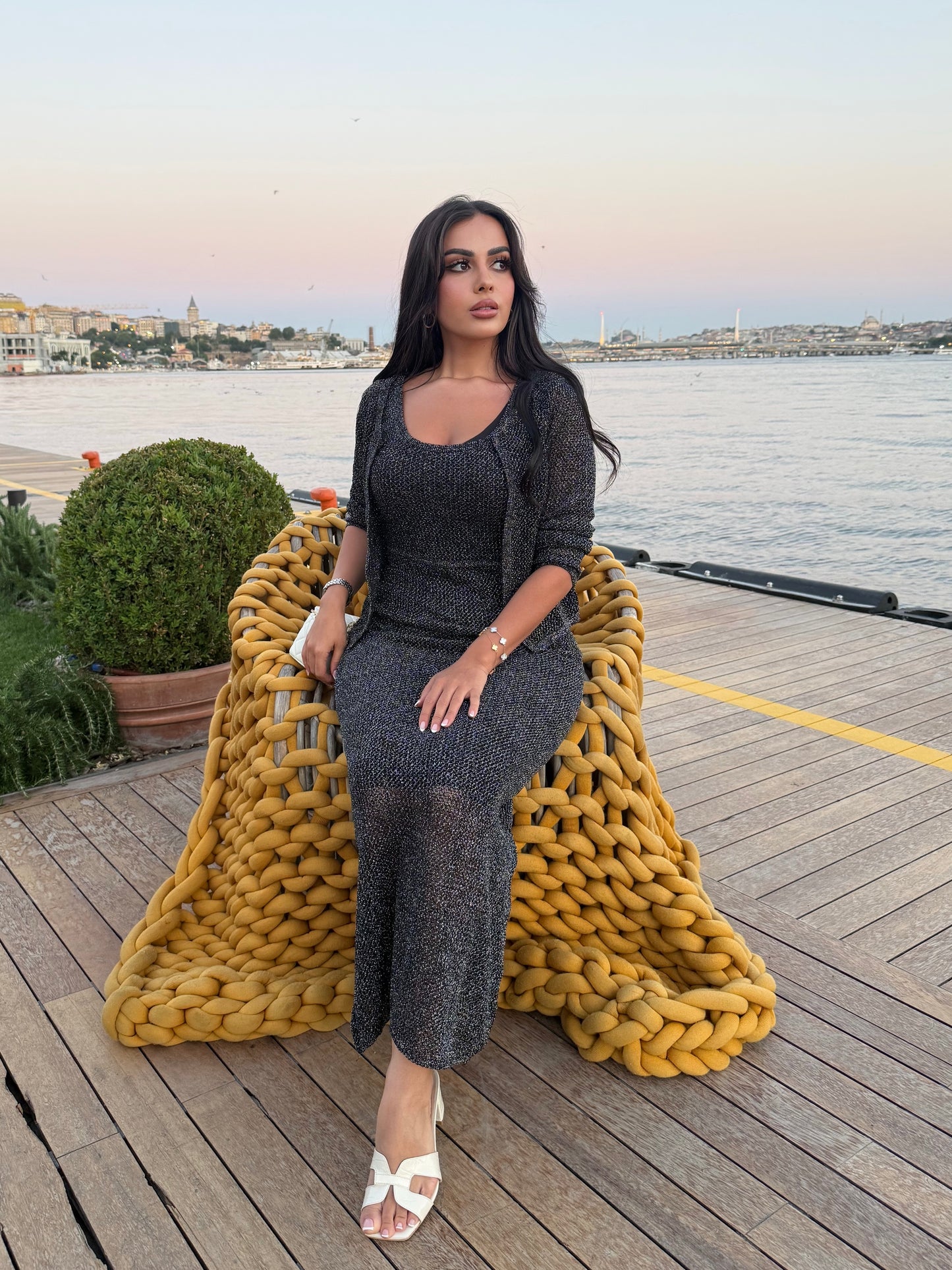 Angelina Hırka ve Elbise Takımı – Tam Astarlı-Siyah