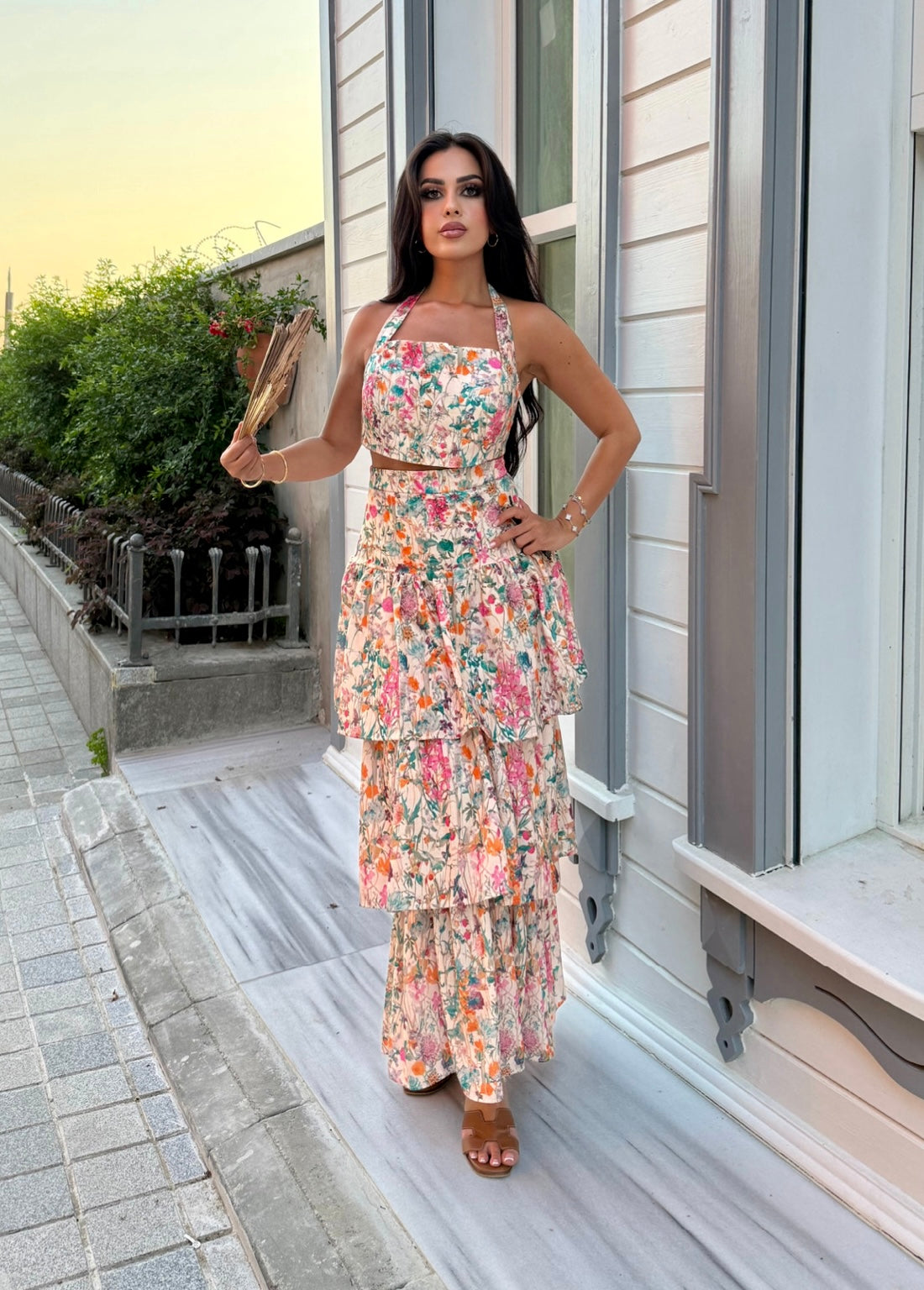 Esmeralda Takımı Keten Etek ve Üst Takımı