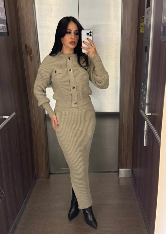 Berlin Moka Triko Kazak Ve Etek Takım