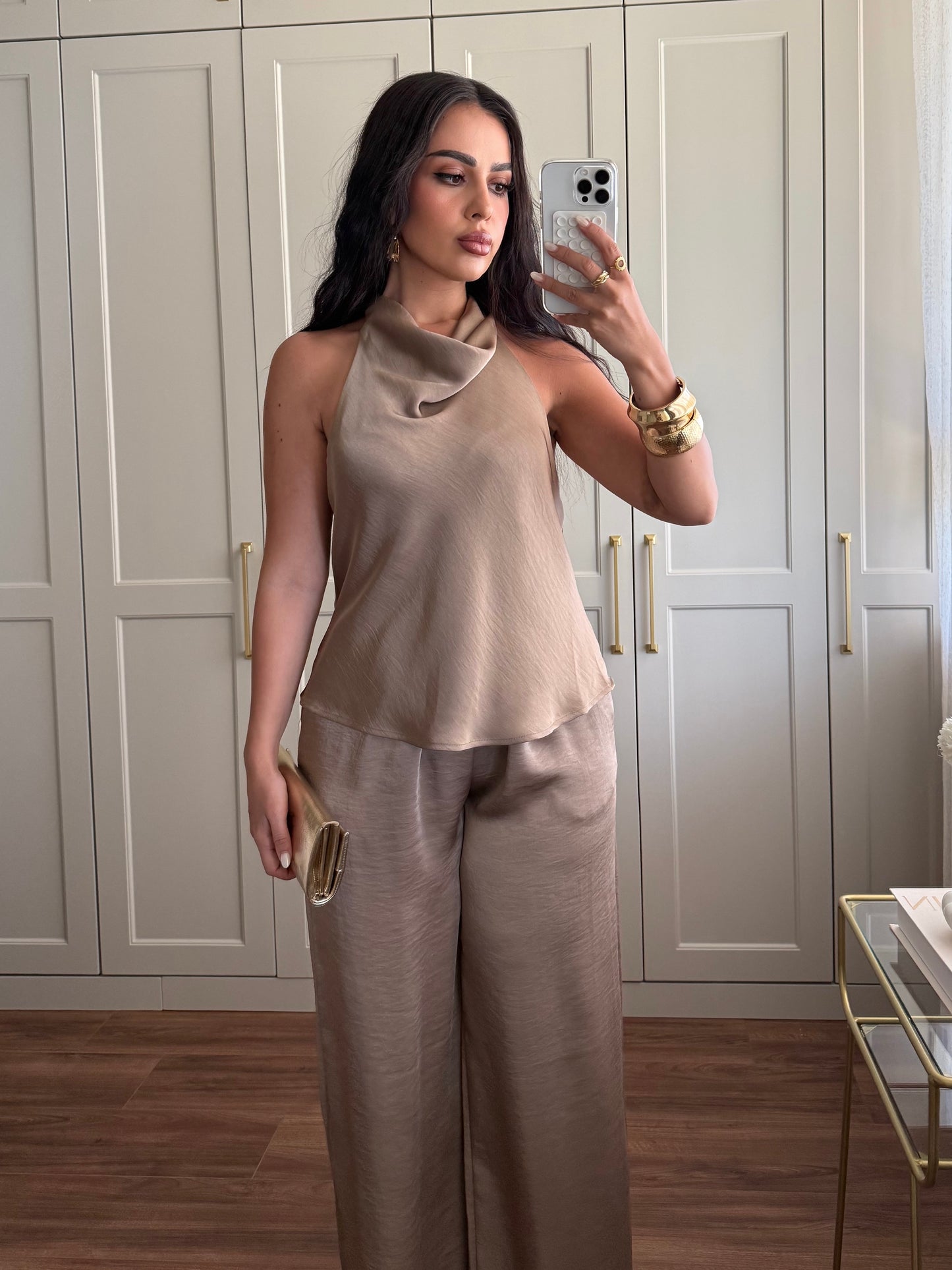 Bibi Saten Takım - Şampanya rengi