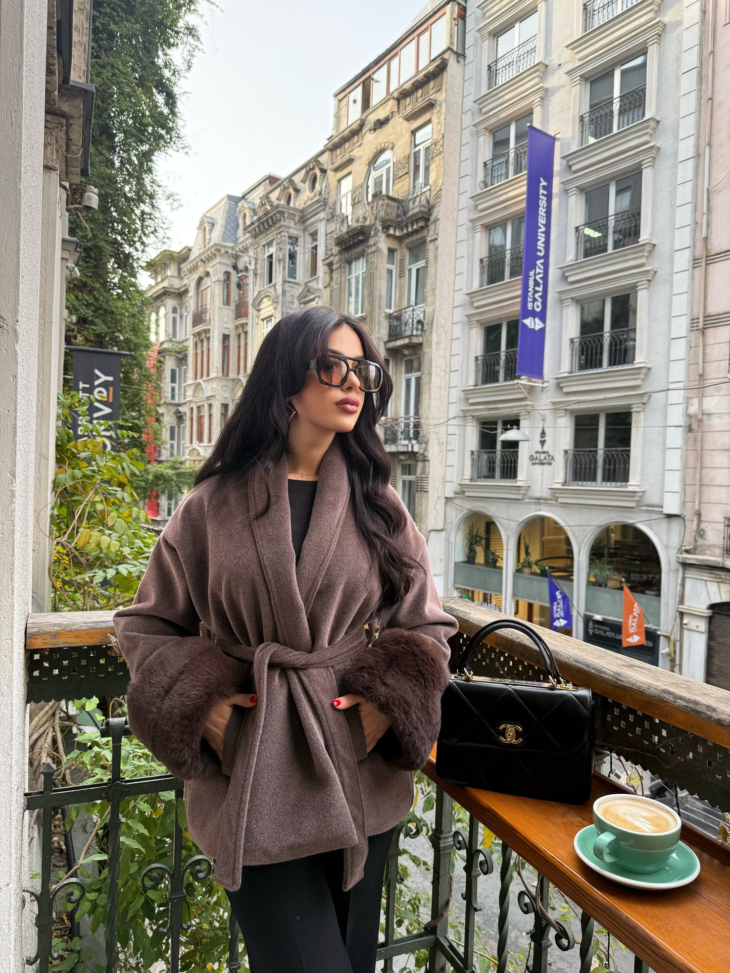 Monaco Kahverengi Premium Kürklü Kaban