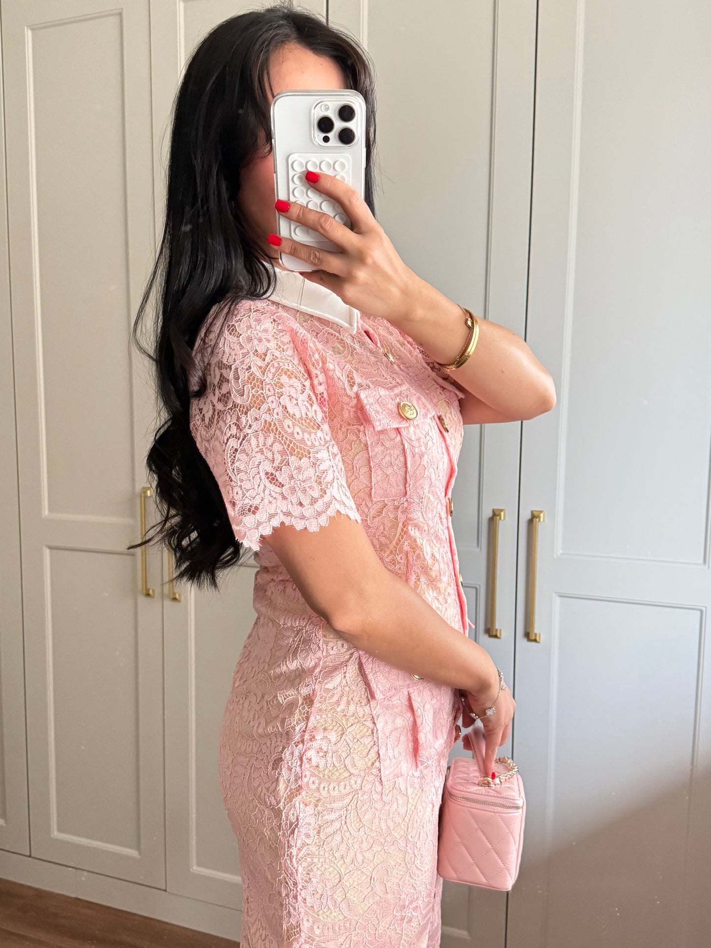 Ela Dantel Elbise-Pembe
