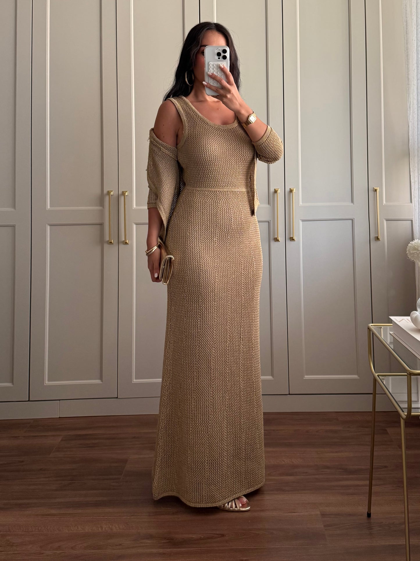Angelina Hırka ve Elbise Takımı – Tam Astarlı-Nude