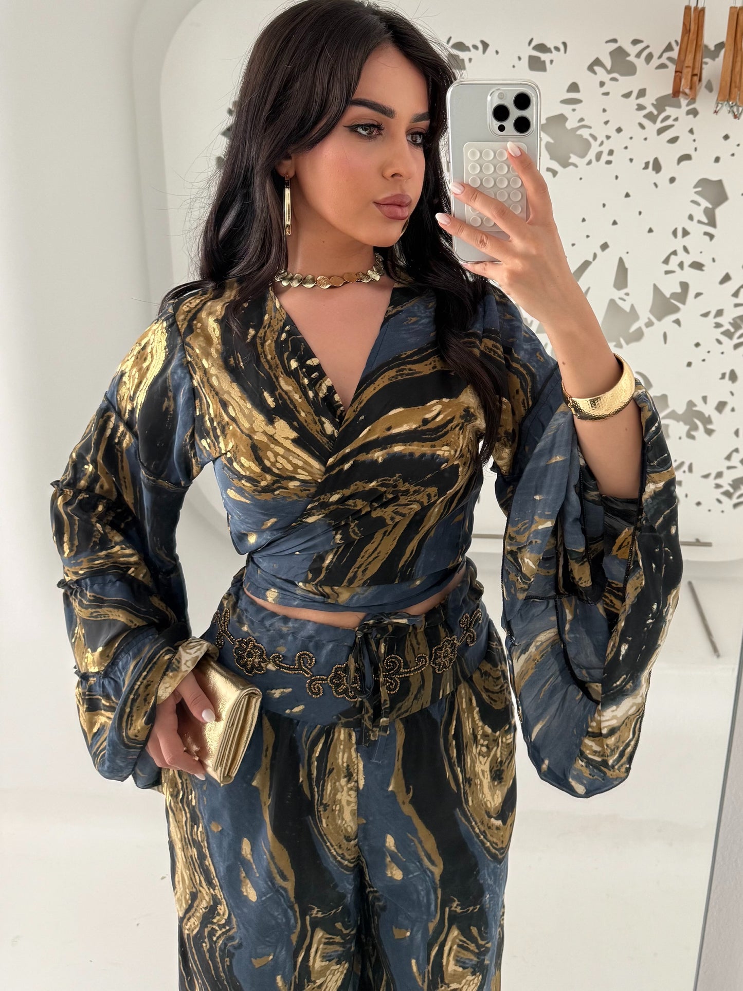 Sultana Takım-Lacivert ve Altın Desenli
