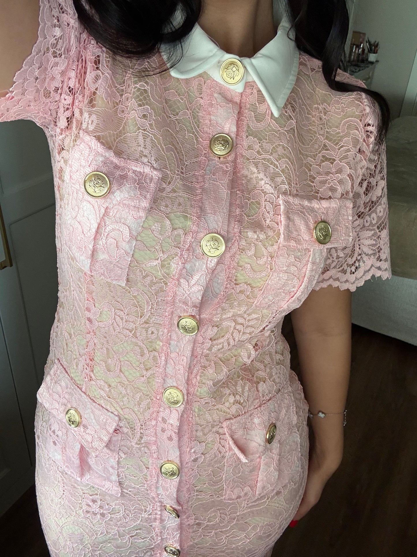 Ela Dantel Elbise-Pembe