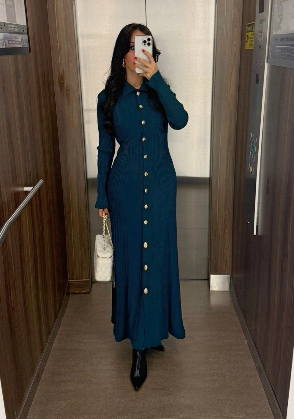 Bera Petrol Yeşili Triko Elbise