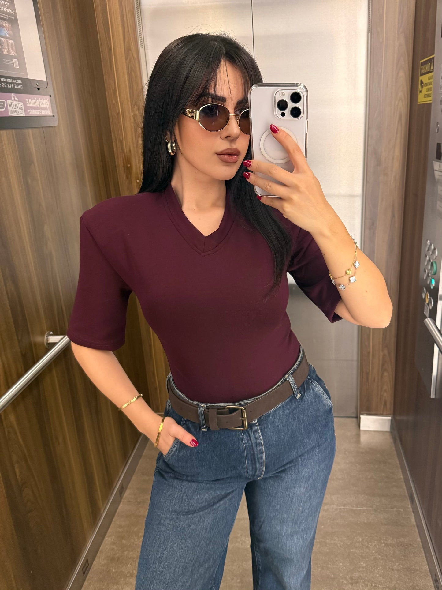 Vatkalı Bodysuit-Bordo