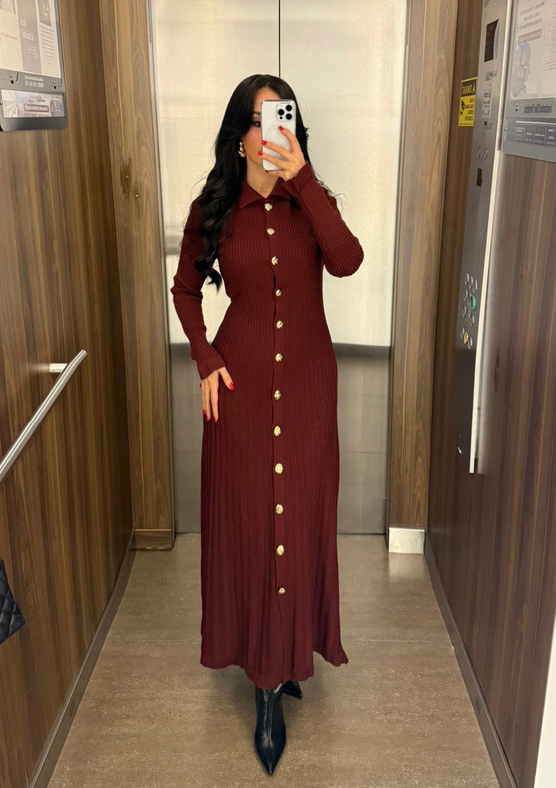 Bera Bordo Triko Elbise