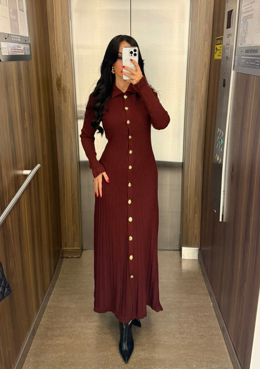 Bera Bordo Triko Elbise