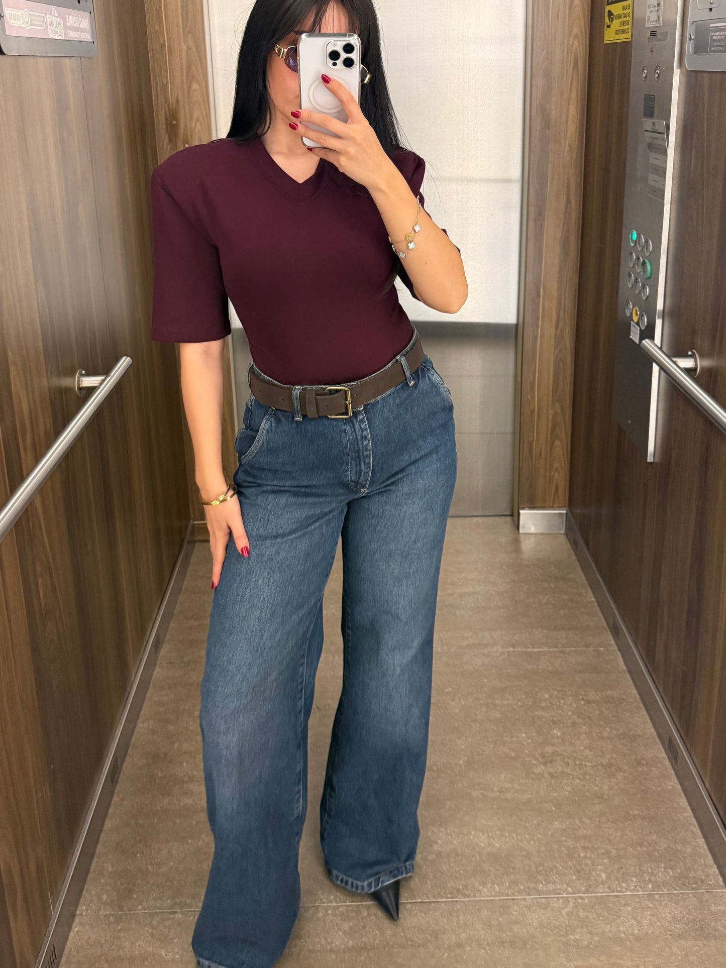 Vatkalı Bodysuit-Bordo