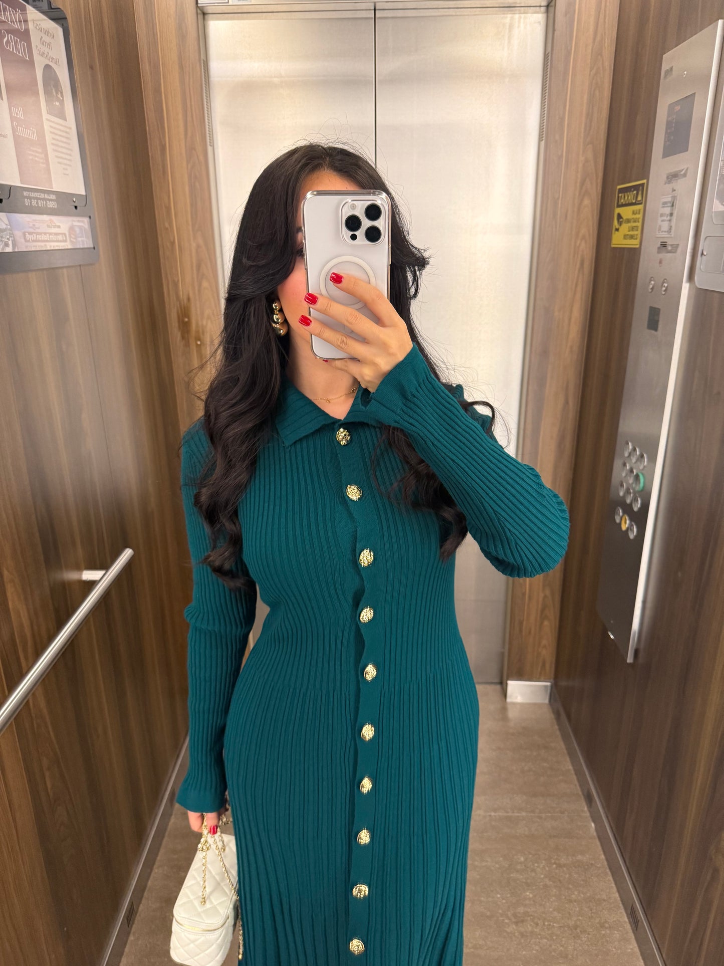 Bera Petrol Yeşili Triko Elbise