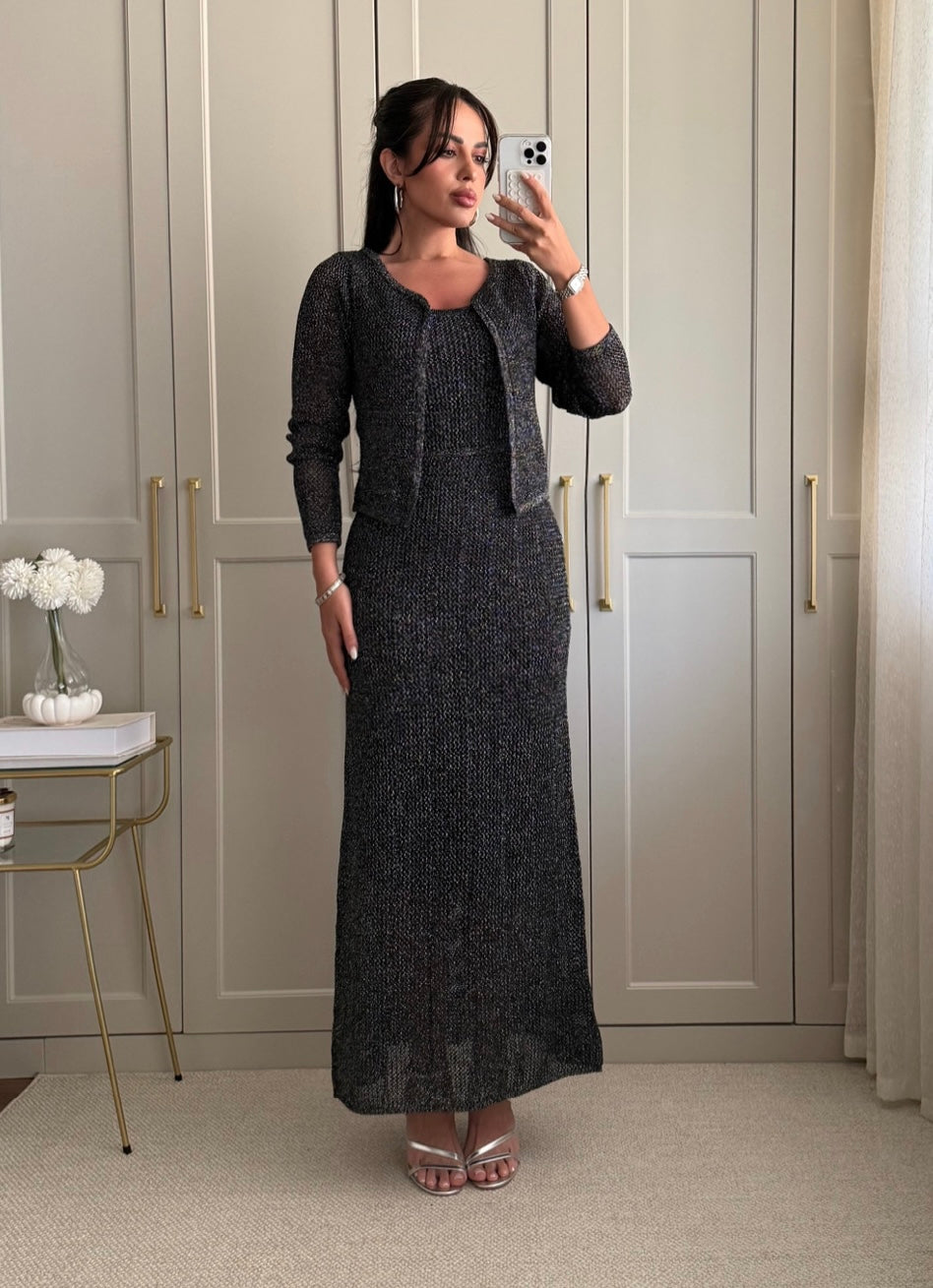 Angelina Hırka ve Elbise Takımı – Tam Astarlı-Siyah