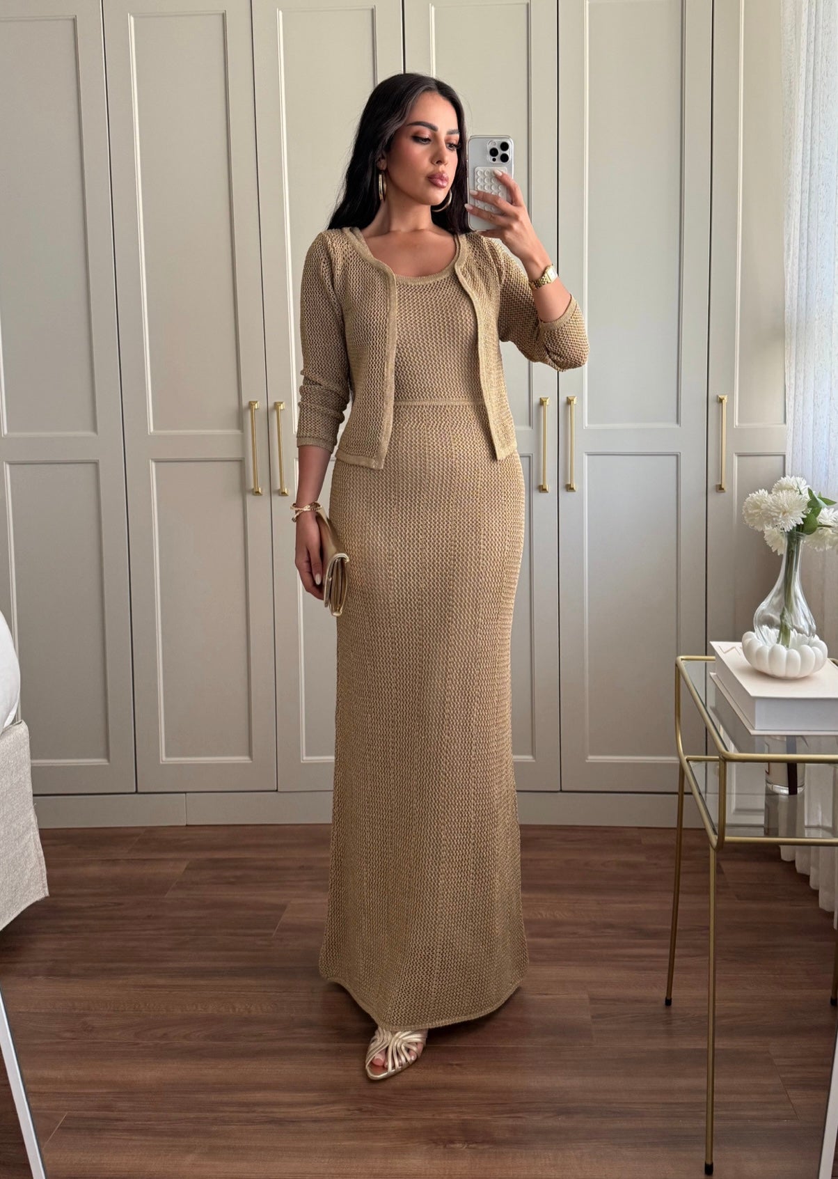 Angelina Hırka ve Elbise Takımı – Tam Astarlı-Nude